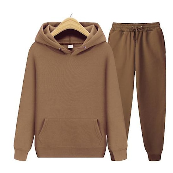 Herr Dam Casual Kläder Kostym Sportkläder Kostym Enfärgad Pullover + Byxor Kostym Julklapp brown XL