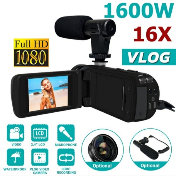 Ny 1600w pixelmikrofon Hd digital videokamera Dv-fotografering (med objektiv och mikrofon) Australian-Standard