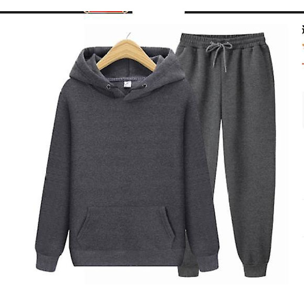 Herr Dam Casual Kläder Kostym Sportkläder Kostym Enfärgad Pullover + Byxor Kostym Julklapp dark gray 3XL