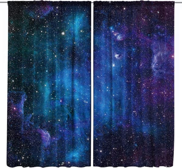 [LCS] Gutter Gardiner Romstanglomme (2 Paneler 150cm*180cm) Blå Planet Tåke Kosmisk Svart Psykedelisk