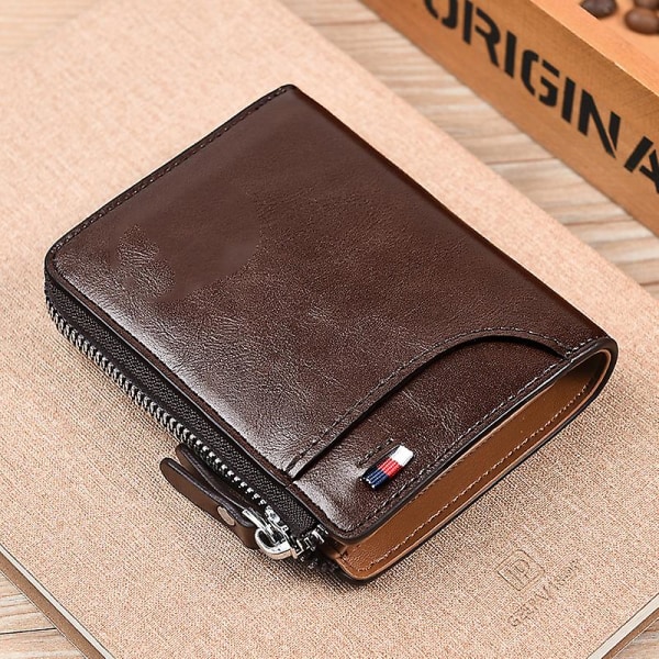 Rfid blockerande plånbok för män dragkedja Design Smart mutifunktionell reseplånbok Fars dag present Brown
