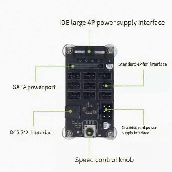 9-kanals PWM-fläktkontrollmodul för datorchassikylsystem Högeffekts hastighetsregulator med fläkthubb och strömadapter
