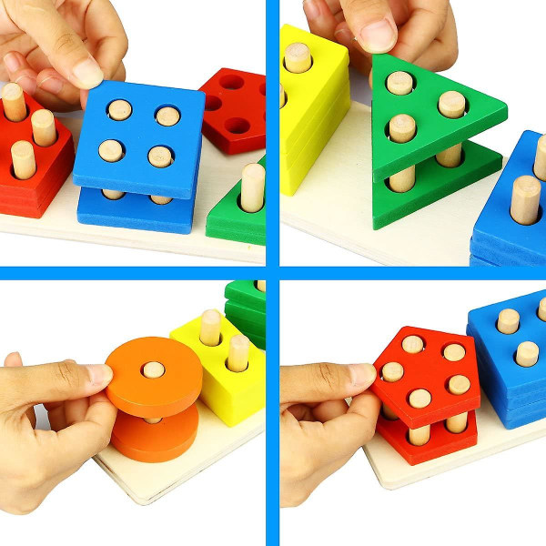 Trä pedagogisk form färgsortering förskola pussel leksaker