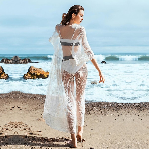 Hollow Out Kvinnor Kaftan Beachwear Spets Suncreen Bikini Cover Up
