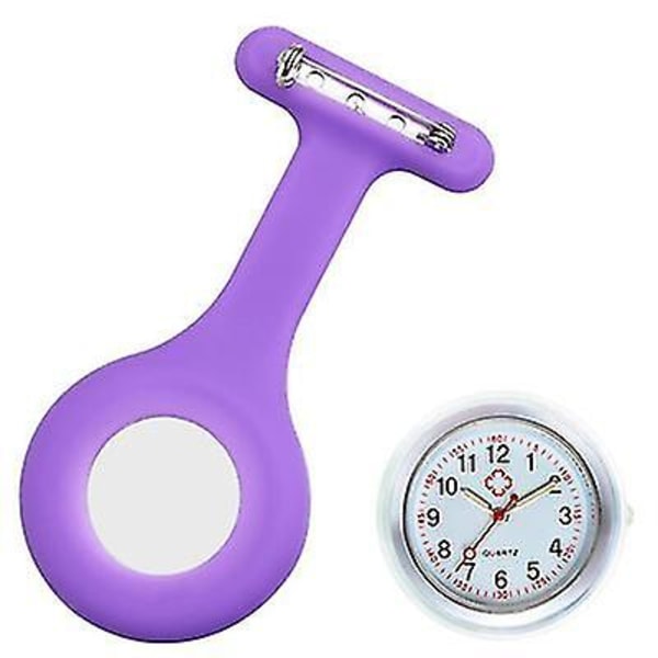 Sygeplejerur med mønstret silikone sygeplejebroche tunika lommeur (Pink)