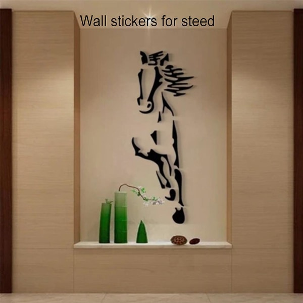 Galopperande häst spegel väggdekal Modern kreativ design väggdekaler 3d akryl spegel yta Black