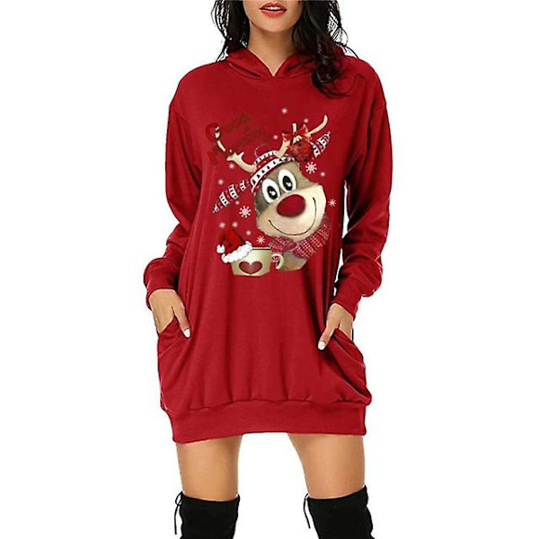 Julstil Sweatshirts Klänning Ficka Huvtröjor Dam Toppar Pullover Tecknad Roliga Sweatshirts För Dam Casual Pullover Höst M