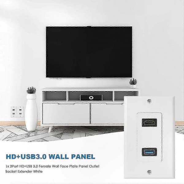 Väggplattaadapter med 2 HDMI- och USB 3.0-portar för enkel anslutning White