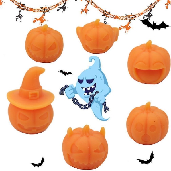 6 st Halloween Pumpa Mjuk Knepig Gummi Anti Stress Leksak