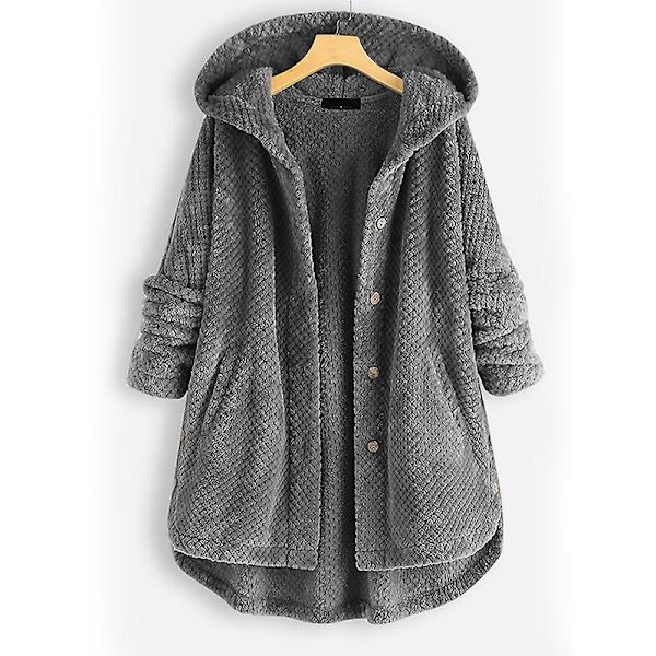 Dame Åben Front Hættetrøjer Langærmet Fleece Cardigans Moderigtigt Løst Varmt Overtøj Til Vinter Ny Gray 4XL