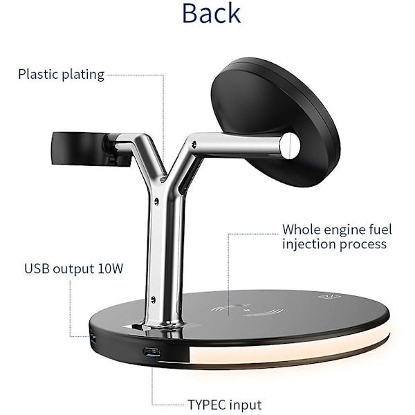 15W Skrivbordsställ Magnetisk Trådlös Laddningsdocka För Iphone 12pro Max 11 Xs Max Apple Watch 6 Snabb Qi Trådlös Laddningsstation Black-EUPlug