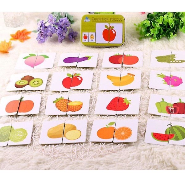 (Fruit-tj108a)Barn montessori pussel leksaker djur frukt graf ma