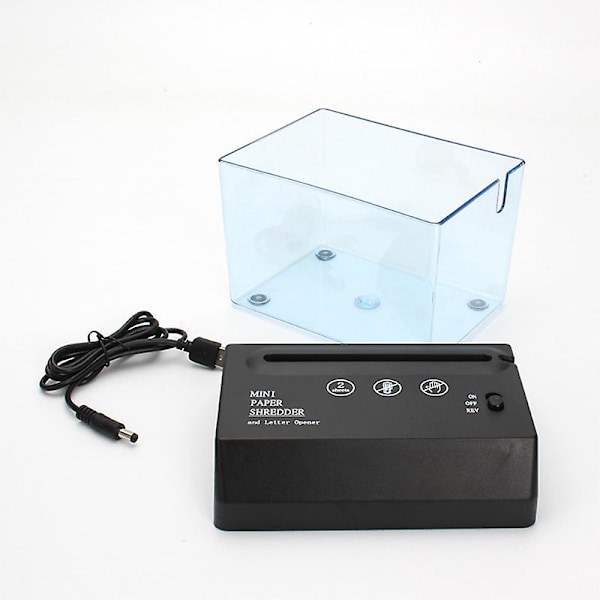 Makulator. Papirmakulator til hjemmekontoret. USB- eller batteridrevet strimmelmakulator med brevåbner