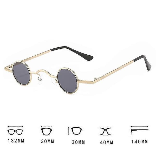 [LCS]Retro Mini Runde Små Innfattede Solbriller Gold Gray
