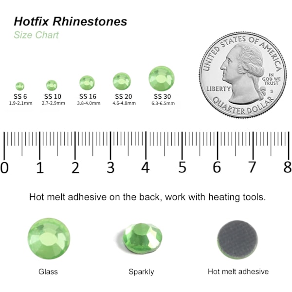 6000 kpl Hotfix vaaleanvihreitä strasseja askarteluun, SS10 (2,7-2,9 mm) vaaleanvihreä SS10 Light Green