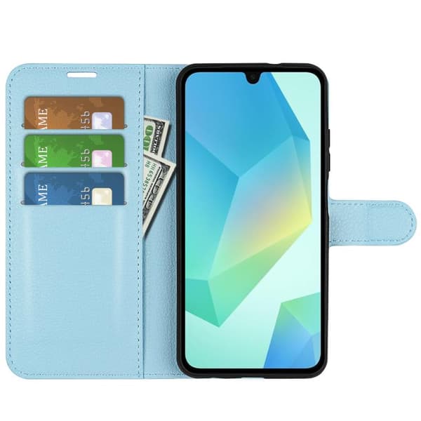 [LCS]Samsung Galaxy A17 5G Litchi tekstur etui med vandret flip og stativ Bl\u00e5