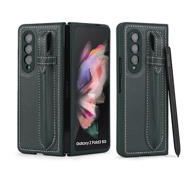 Läder Telefonfodral Kompatibelt med Galaxy Fold 3 5g Med S-pen Hållare Green