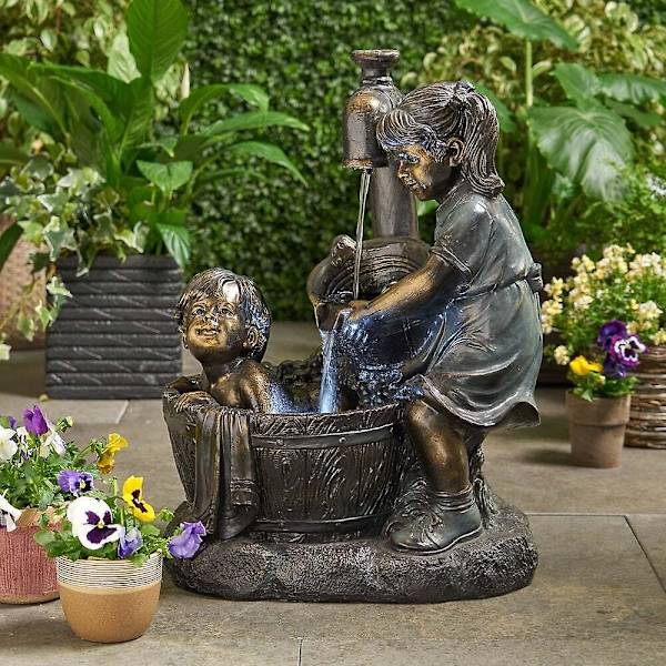 Innendørs/utendørs Jente og Gutt Statue Resin Hage Skulptur Hagekunst Dekor C