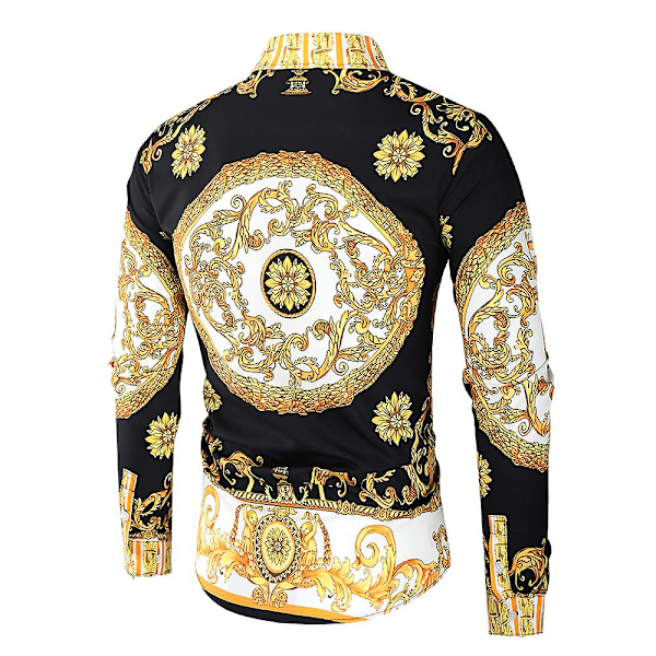 Herr Royal Skjorta Tryck Revers Lyx Slim Skjorta Business Långärmad Passform Toppar för Fest Bal CNMR Svart 3XL Black