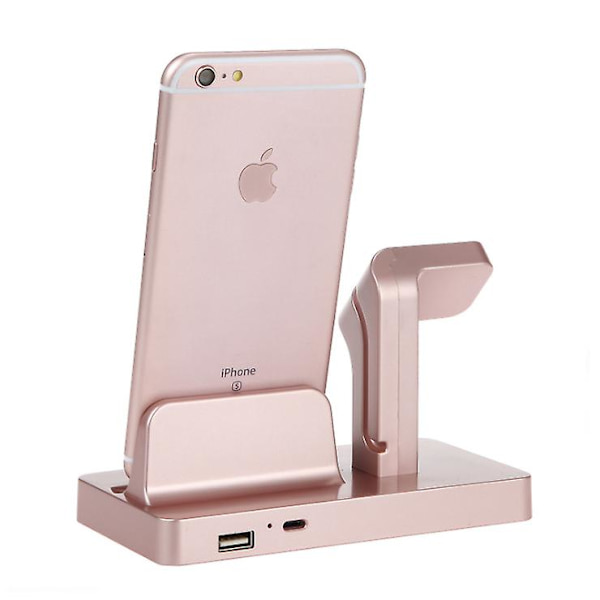 Bærbar trådløs laderstativ for Apple Watch, 2 i 1 ladestasjon for iwatch og telefon white