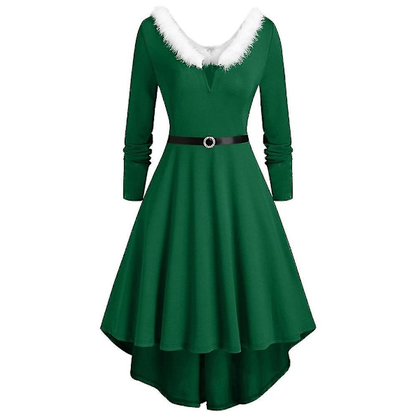 Jule Kvinner Julenisse Kostyme Midi Skater Kjole Jule Fancy Kjole green L