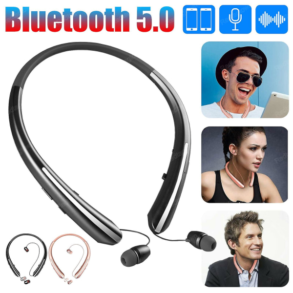 Bluetooth Hörlurar Sport Nackband Trådlöst Headset Hifi Stereo Hörsnäckor Mikrofon Black