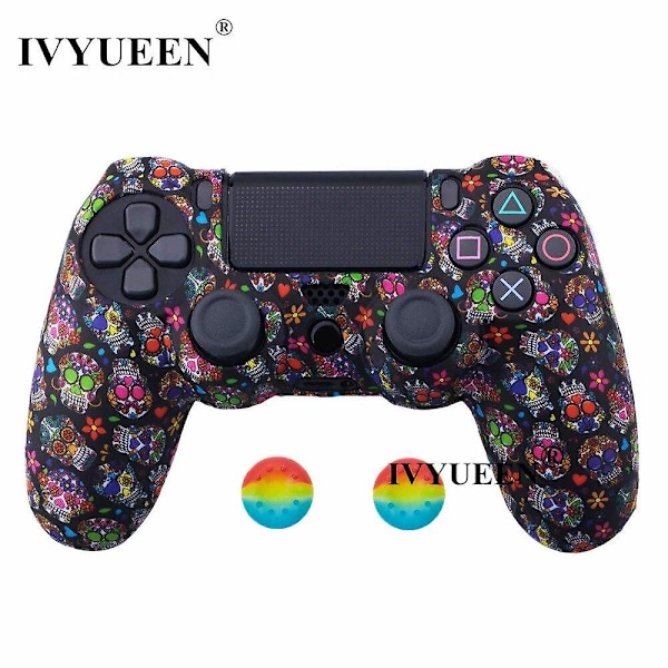 Ivyueen 25 färger silikonskal för Playstation Dualshock 4 PS4 Pro Slim-kontroller skyddande hölje tumspak grepp Ful skull