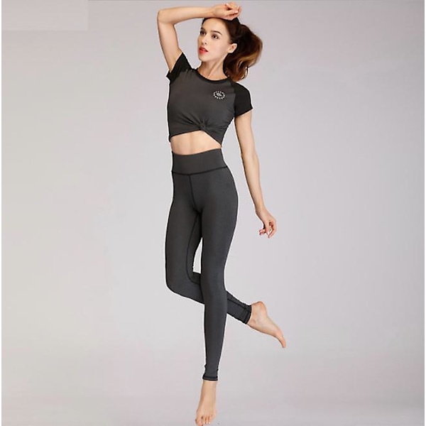 Svart och vit grå snabbtorkande hög-elastiska yogabyxor dam Black four-needle six-line trousers