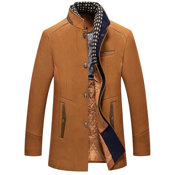 [LCS]Cloudstyle Herr Casual Ullrock med ståkrage och halsduk Camel S