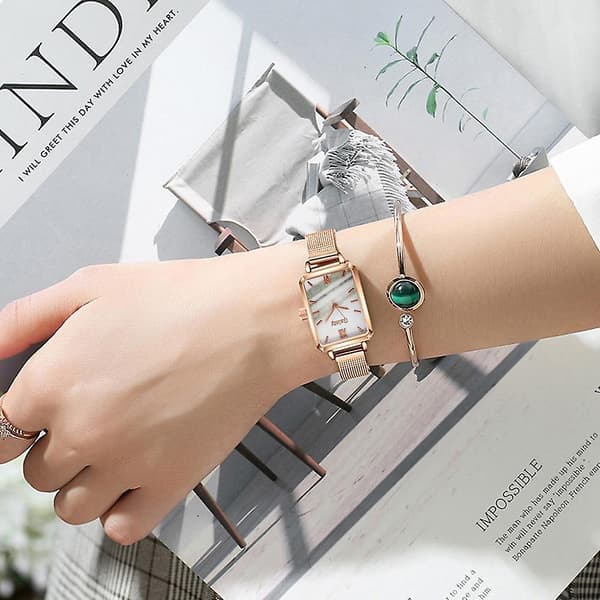 Dameure mode firkantede dame quartz armbåndsur sæt grøn 1pc leather watch