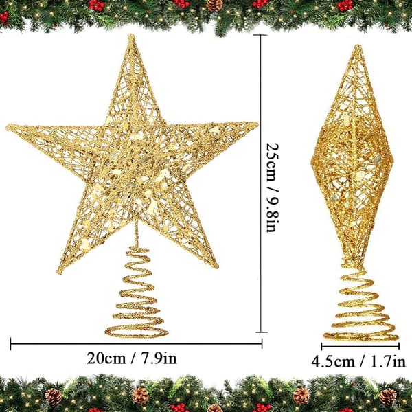 Gullglitter julestjerne til juletrepynt, 2