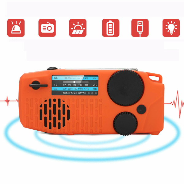 Solcellsdriven Nödväderradio med Handvev Am/fm/noaa Radio Campingficklampa SOS-larm