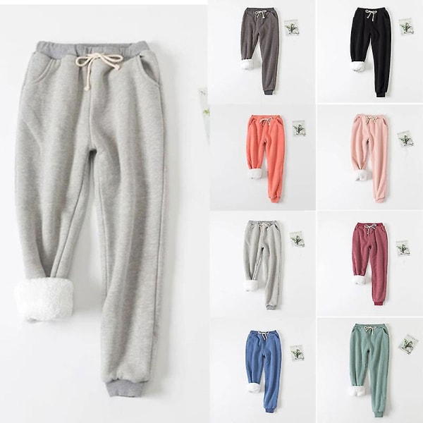 Komfortable Joggebukser Høst Vinter Dame Fleece Joggebukser Bukser Casual Tykk Fløyel Løs Kashmir Wine Red XL