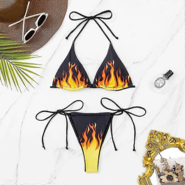 Dame Trekant Bikinisæt Højtskåret Slips Side 2 Dele Badedragter String Halter Bikinis Badedragter Sort S-kx22 Black S