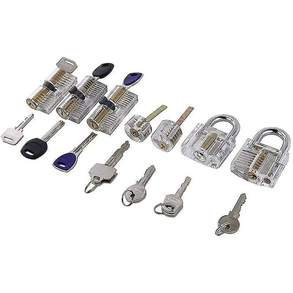 Set,7 genomskinliga lås klart cylinderlås med nycklar pro låssmeder