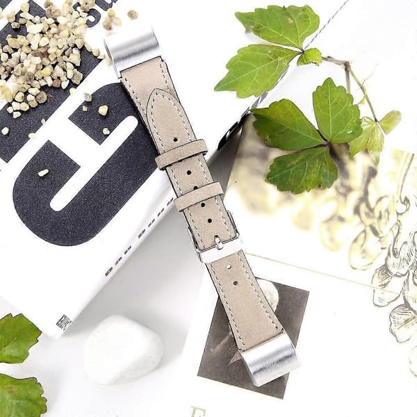 Til Fitbit Charge 2 Ægte Læder Urrem Udskiftning Armbåndsrem Udskiftning - Kaffe Multicolor Beige
