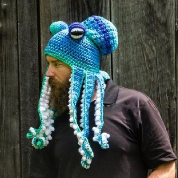 Virka Bläckfiskmössa Unika Mjuka Virkade Mössor En Mycket Bra Födelsedags- och Julklapp Till Halloween Blue Green