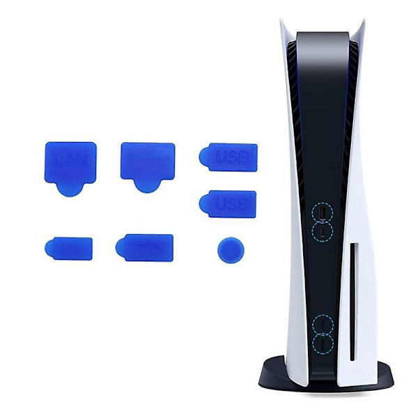 7 st svarta silikon dammskydd för PS5 spelkonsol USB HDMI-gränssnitt dammskydd dammtäta plugg tillbehör delar Black