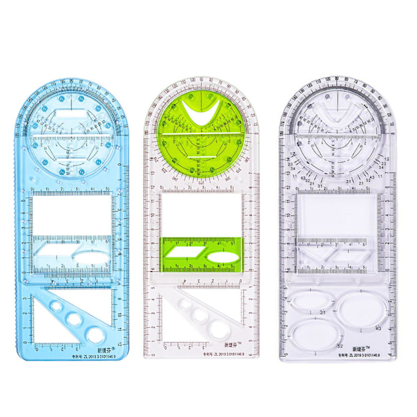 Multifunktionell Geometrisk Linjal Geometrisk Ritmall Mätverktyg För Skola Kontorsmaterial 3pcs
