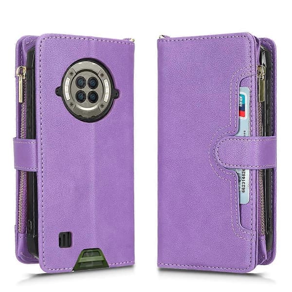 För Doogee S96 Pro Litchi Textur Dragkedja Läder Telefonfodral Purple