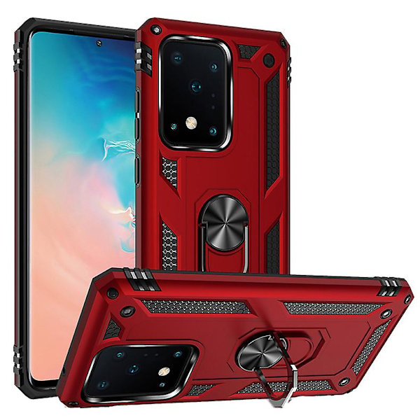 Militärklassat Skal Kompatibelt med Samsung Galaxy S20 Ultra/s20 Plus/s20, Skyddande Mobilskal med Ringstativ Red Galaxy S20 Ultra