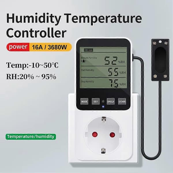 [LCS] Digital Display Temperatur- og Fugtighedsregulator Stikkontakt Termostat Varme- og Køleregulator White&Black