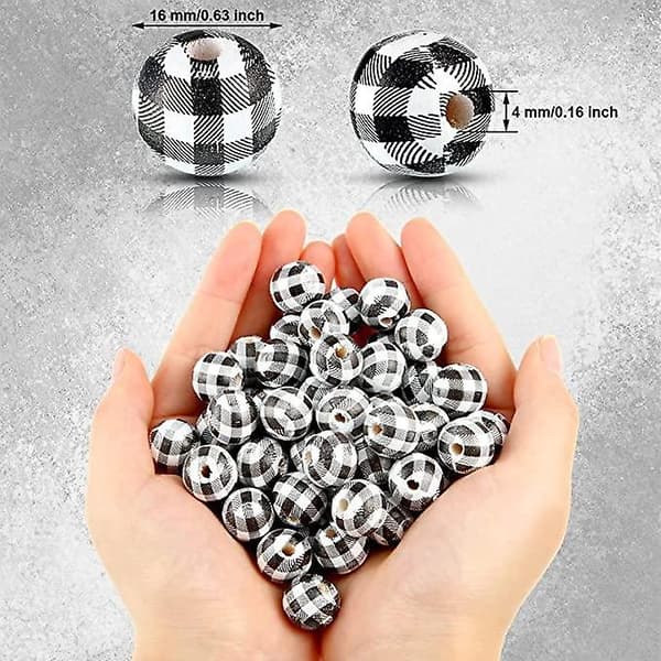 [LCS]100 stk. DIY ternet print træperler til smykkefremstilling Black white