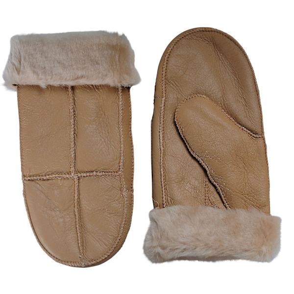 Dameshansker i saueskinn med brettbare mansjetter Light Brown