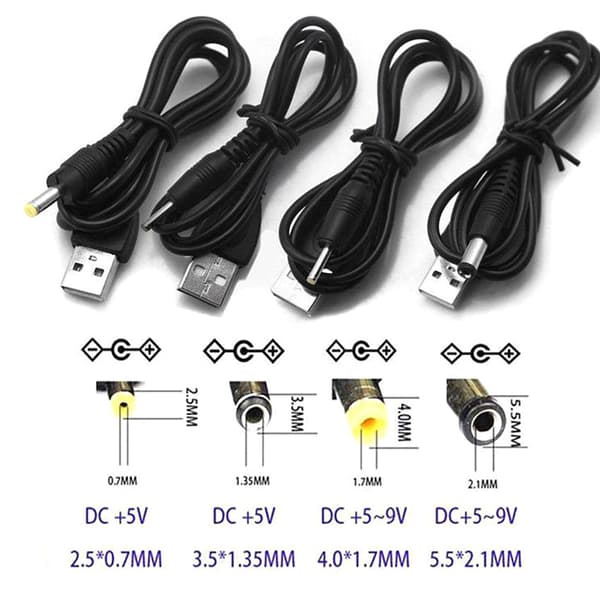 USB-port til 2,5 3,5 4,0 5,5 mm 5V DC Barrel Jack strømkabel sort Black DC4.0 4.0*1.7mm
