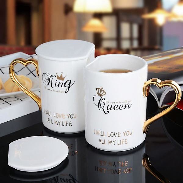 2 stk./sæt Par Kop Keramisk Kys Krus Valentinsdag Jubilæum Bryllup Fødselsdag Julegave A with Lid box