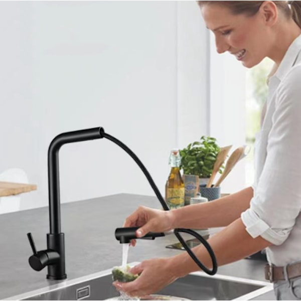 [LCS] Black pull-out kitchen faucet, kitchen faucet with shower, Ki