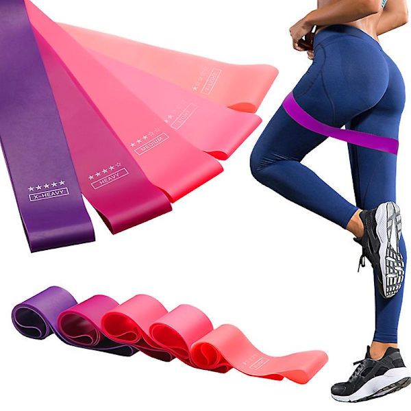 5 Nivå Crossfit Motstandsbånd Trening Trekktau Sport Pilates Ekspander Pink