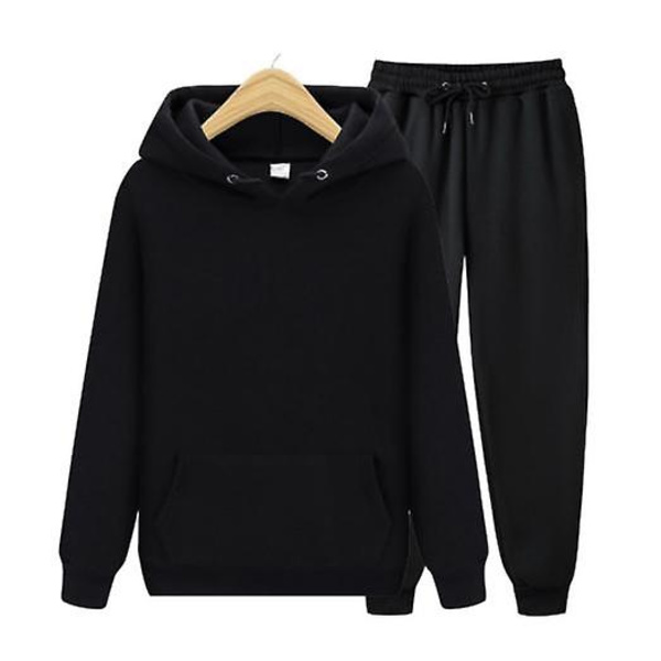 Herr Dam Casual Kläder Kostym Sportkläder Kostym Enfärgad Pullover + Byxor Kostym Julklapp black 2XL