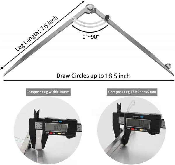 Professional Large Compass for Woodworking, 12 Inch Winged Compass, Compass for Geometry, Compass Drawing Tool